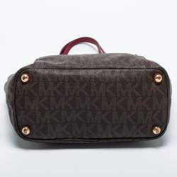 Pre Owned MICHAEL Michael Kors Brown/Burgundy Coated Canvas Jet Set Tote