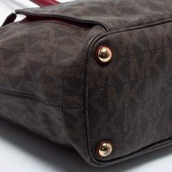 Pre Owned MICHAEL Michael Kors Brown/Burgundy Coated Canvas Jet Set Tote