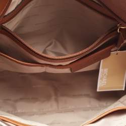 Pre Owned MICHAEL Michael Kors White/Brown Signature Canvas and Leather Lennox Tote