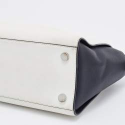 Pre Owned MICHAEL Michael Kors White/Black Leather Selma Satchel