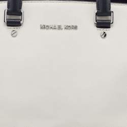 Pre Owned MICHAEL Michael Kors White/Black Leather Selma Satchel