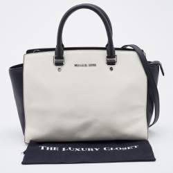 Pre Owned MICHAEL Michael Kors White/Black Leather Selma Satchel