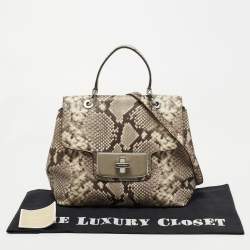Pre Owned MICHAEL Michael Kors Beige Python Embossed Leather Emery Satchel