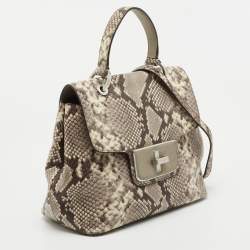 Pre Owned MICHAEL Michael Kors Beige Python Embossed Leather Emery Satchel