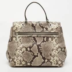 Pre Owned MICHAEL Michael Kors Beige Python Embossed Leather Emery Satchel