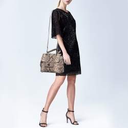 Pre Owned MICHAEL Michael Kors Beige Python Embossed Leather Emery Satchel