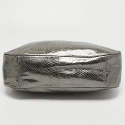 مملوكة مسبقًا MICHAEL Michael Kors Metallic Grey Python Embossed Leather Hobo