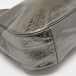 مملوكة مسبقًا MICHAEL Michael Kors Metallic Grey Python Embossed Leather Hobo