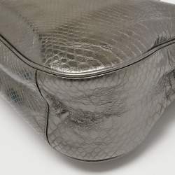 مملوكة مسبقًا MICHAEL Michael Kors Metallic Grey Python Embossed Leather Hobo