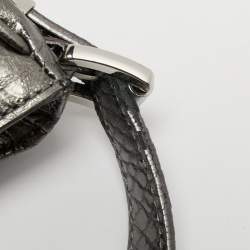 مملوكة مسبقًا MICHAEL Michael Kors Metallic Grey Python Embossed Leather Hobo