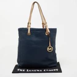 Pre Owned MICHAEL Michael Kors Blue/Beige Leather Jet Set Tote 