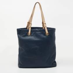 Pre Owned MICHAEL Michael Kors Blue/Beige Leather Jet Set Tote 