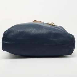 Pre Owned MICHAEL Michael Kors Blue/Beige Leather Jet Set Tote 