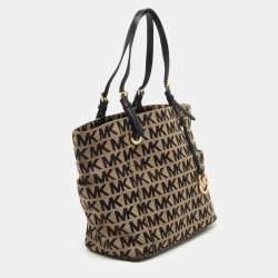 Pre Owned MICHAEL Michael Kors Black/Beige Signature Canvas Jet Set Tote