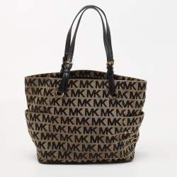 Pre Owned MICHAEL Michael Kors Black/Beige Signature Canvas Jet Set Tote