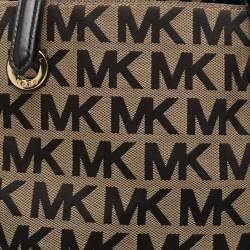 Pre Owned MICHAEL Michael Kors Black/Beige Signature Canvas Jet Set Tote