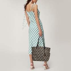 Pre Owned MICHAEL Michael Kors Black/Beige Signature Canvas Jet Set Tote