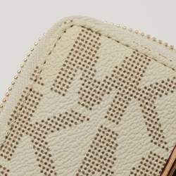 MICHAEL Michael Kors White/Beige Signature Coated Canvas Zip Around Wristlet Wallet