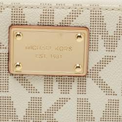 MICHAEL Michael Kors White/Beige Signature Coated Canvas Zip Around Wristlet Wallet