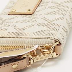 MICHAEL Michael Kors White/Beige Signature Coated Canvas Zip Around Wristlet Wallet