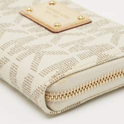 MICHAEL Michael Kors White/Beige Signature Coated Canvas Zip Around Wristlet Wallet