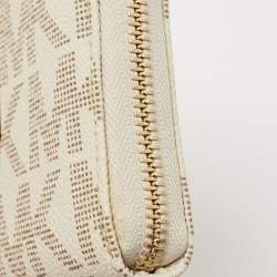 MICHAEL Michael Kors White/Beige Signature Coated Canvas Zip Around Wristlet Wallet