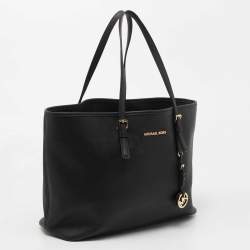 مملوكة مسبقًا MICHAEL Michael Kors Black Leather Medium Jet Set Travel Tote