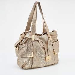 Pre Owned MICHAEL Michael Kors Metallic Gold Python Effect Leather Beverly Satchel
