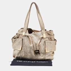 Pre Owned MICHAEL Michael Kors Metallic Gold Python Effect Leather Beverly Satchel