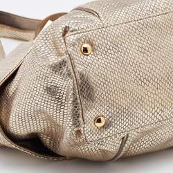 Pre Owned MICHAEL Michael Kors Metallic Gold Python Effect Leather Beverly Satchel