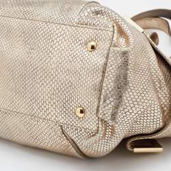 Pre Owned MICHAEL Michael Kors Metallic Gold Python Effect Leather Beverly Satchel