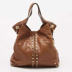 Pre Owned MICHAEL Michael Kors Brown Leather Studded Uptown Astor Hobo