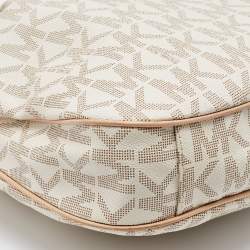 Pre Owned MICHAEL Michael Kors White Signature Coated Canvas Bedford Large Convertible Shoulder Bag