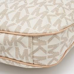 Pre Owned MICHAEL Michael Kors White Signature Coated Canvas Bedford Large Convertible Shoulder Bag