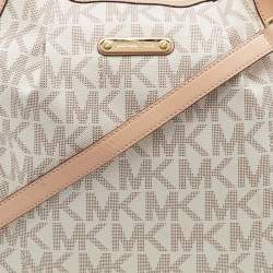 Pre Owned MICHAEL Michael Kors White Signature Coated Canvas Bedford Large Convertible Shoulder Bag