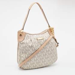 Pre Owned MICHAEL Michael Kors White Signature Coated Canvas Bedford Large Convertible Shoulder Bag