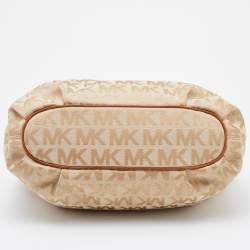 مملوكة مسبقًا MICHAEL Michael Kors Cream/Brown Signature Canvas Ring Handle Shoulder Bag