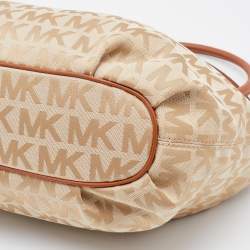 مملوكة مسبقًا MICHAEL Michael Kors Cream/Brown Signature Canvas Ring Handle Shoulder Bag