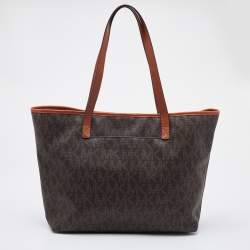 مملوكة مسبقًا MICHAEL Michael Kors Brown Signature Coated Canvas and Leather Jet Set Tote