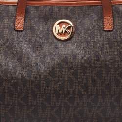مملوكة مسبقًا MICHAEL Michael Kors Brown Signature Coated Canvas and Leather Jet Set Tote