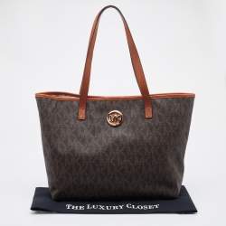 مملوكة مسبقًا MICHAEL Michael Kors Brown Signature Coated Canvas and Leather Jet Set Tote