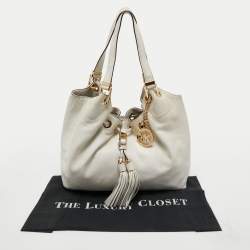 Pre Owned MICHAEL Michael Kors Off White Leather Large Camden Drawstring Shoulder Bag