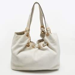 Pre Owned MICHAEL Michael Kors Off White Leather Large Camden Drawstring Shoulder Bag