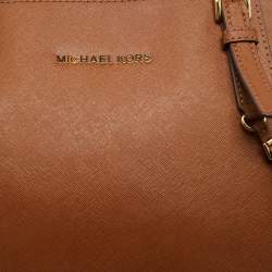 Pre Owned MICHAEL Michael Kors Brown Saffiano Leather Medium Jet Set Top Zip Tote
