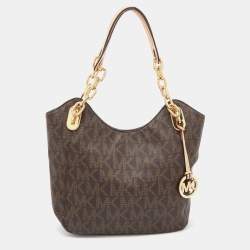 Pre Owned MICHAEL Michael Kors Brown Signature Coated Canvas Lilly Tote