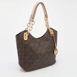 Pre Owned MICHAEL Michael Kors Brown Signature Coated Canvas Lilly Tote