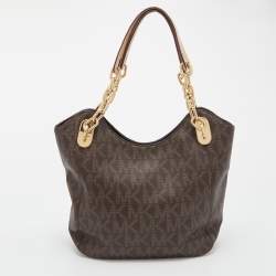 Pre Owned MICHAEL Michael Kors Brown Signature Coated Canvas Lilly Tote