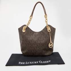 Pre Owned MICHAEL Michael Kors Brown Signature Coated Canvas Lilly Tote