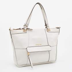 Pre Owned MICHAEL Michael Kors White Leather Jet Set Travel Tote