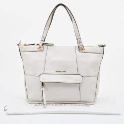 Pre Owned MICHAEL Michael Kors White Leather Jet Set Travel Tote